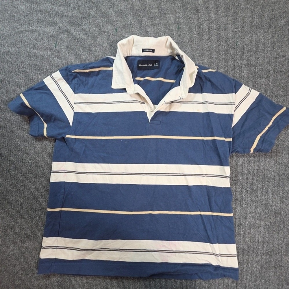 Abercrombie & Fitch Polo Shirt Mens Small Blue Stripe Oversized Rugby Cotton